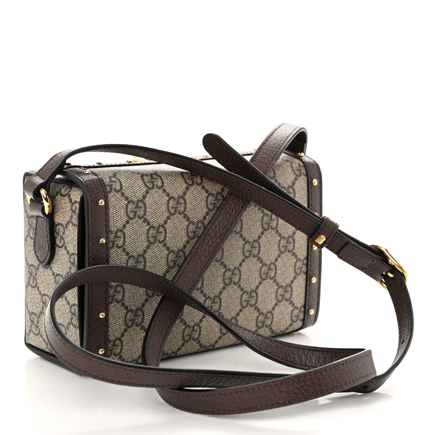 Gucci GG Supreme Monogram Textured Dollar Calfskin Mini Trunk Shoulder Bag Beige Ebony New Acero 3 of 9