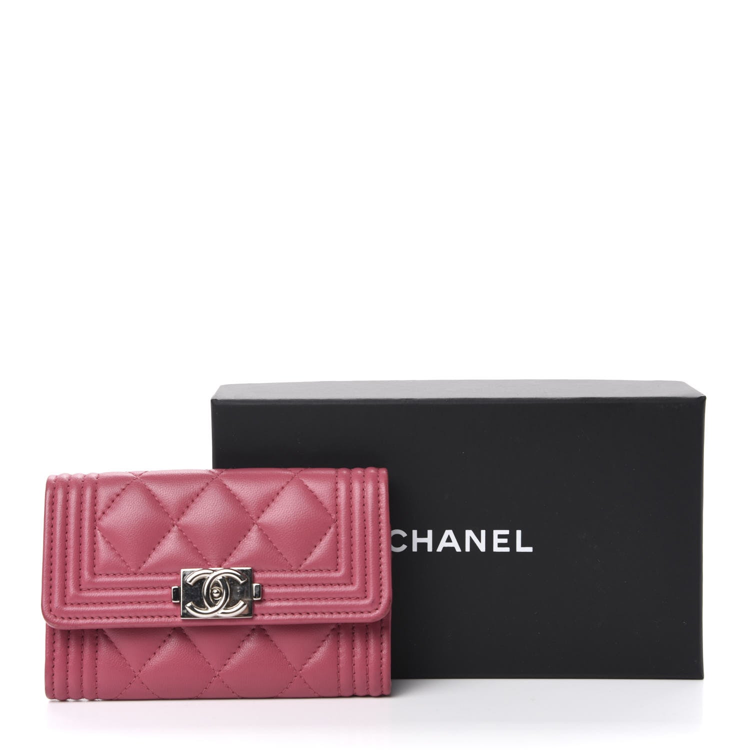 Chanel Lambskin Quilted Boy Card Holder Wallet Pink 8 of 8