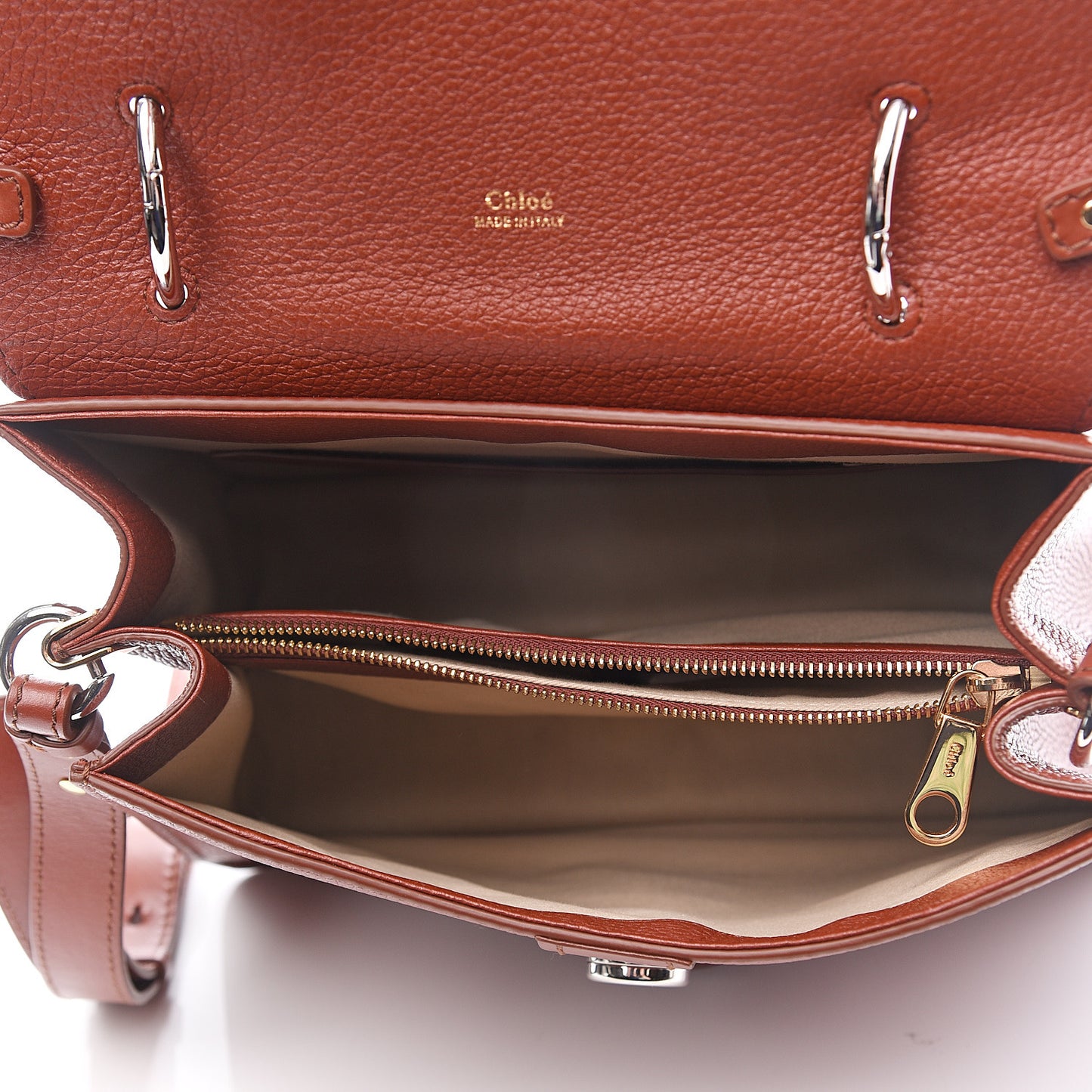 Shiny Grained Calfskin Medium Aby Day Shoulder Bag Sepia Brown