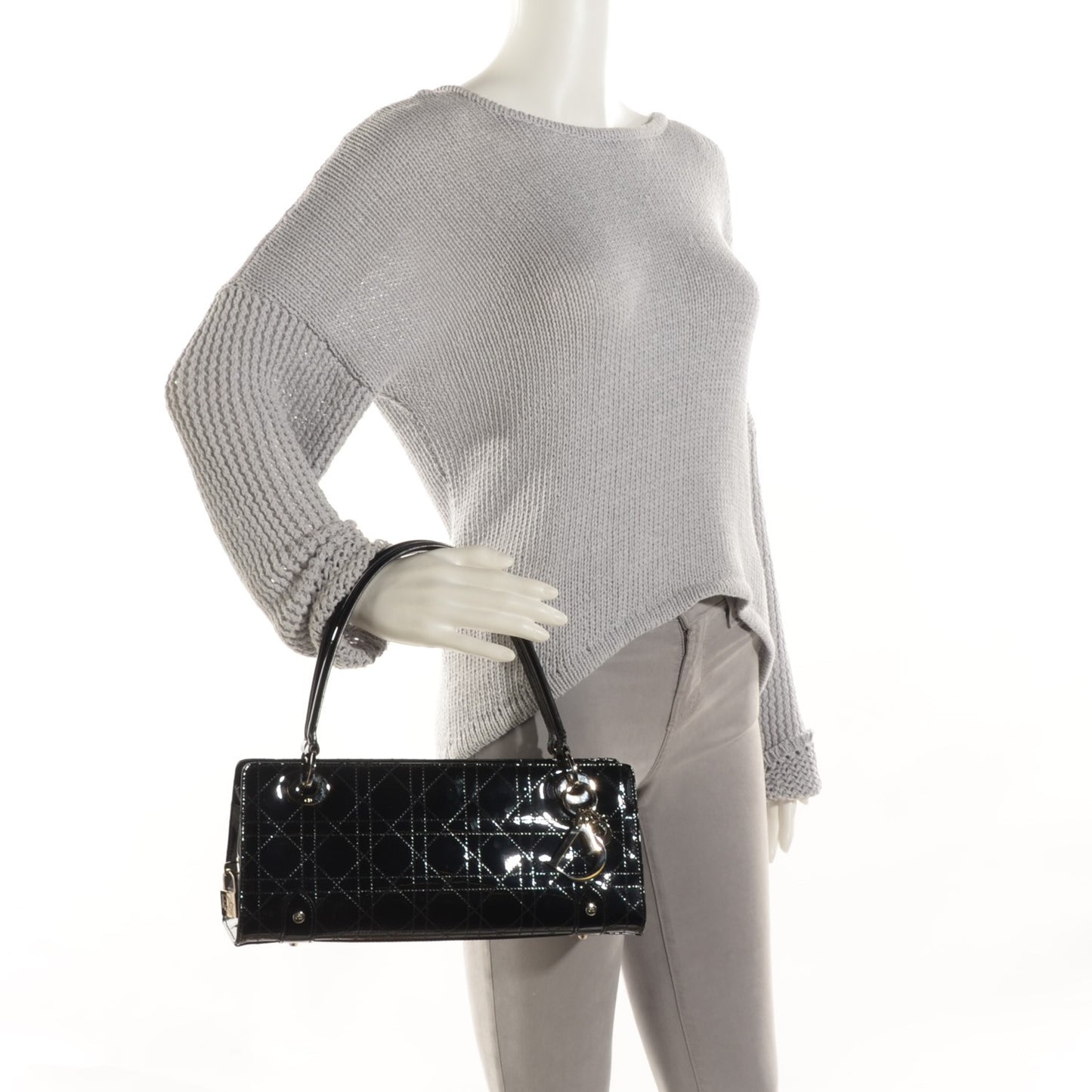 Patent Cannage Stitched East West Lady Dior Black