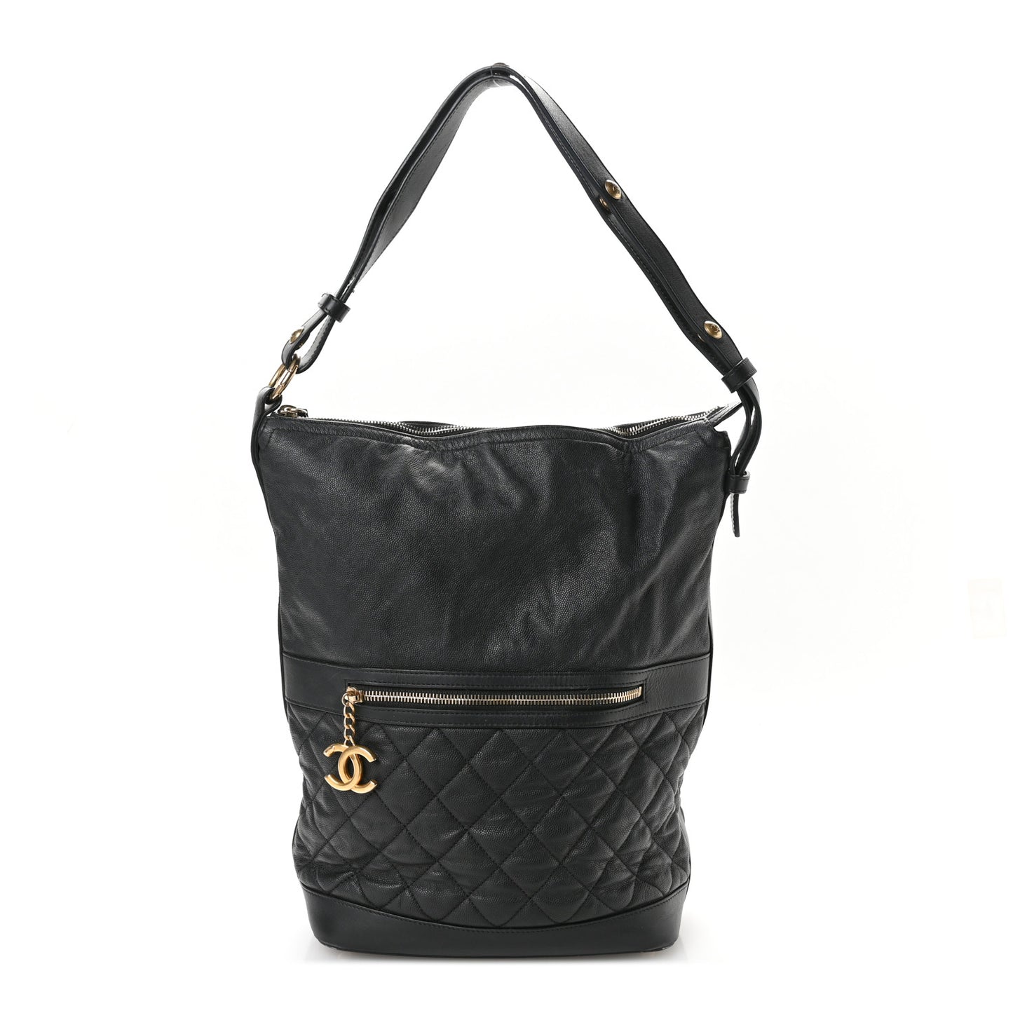 Caviar Lambskin Quilted Casual Style Hobo Black