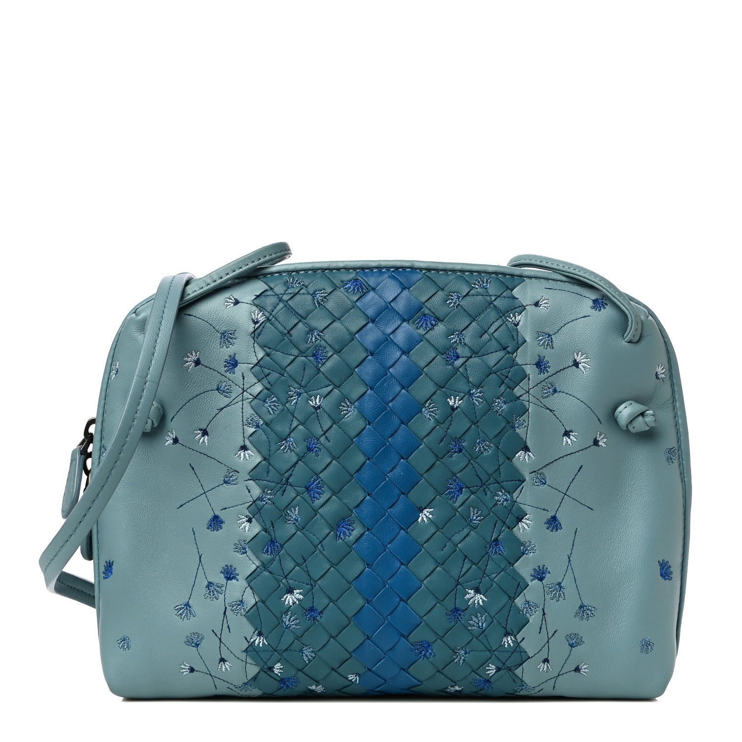 Bottega Veneta Nappa Intrecciato Floral Embroidered Pillow Crossbody Messenger Blue 1 of 9