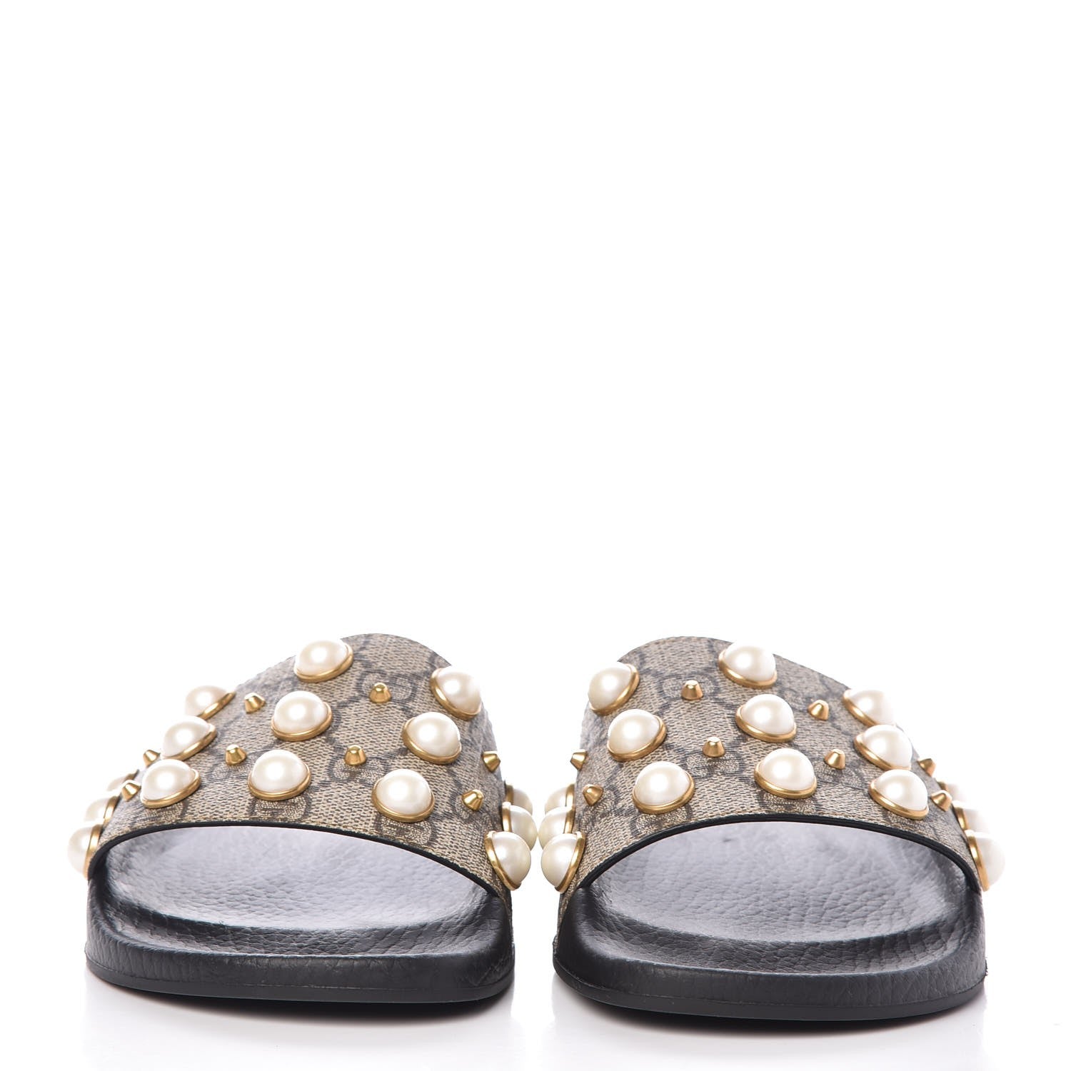 Gucci GG Supreme Monogram Pearls Slide Sandals 37 Beige 2 of 8