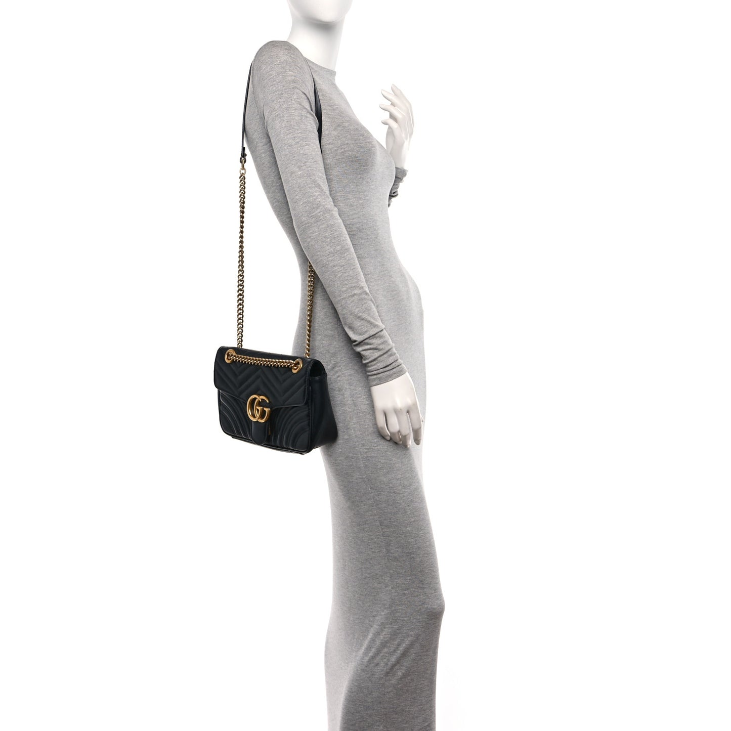 Calfskin Matelasse Small GG Marmont Shoulder Bag Black
