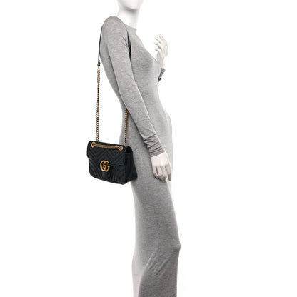 Gucci Calfskin Matelasse Small GG Marmont Shoulder Bag Black 2 of 11