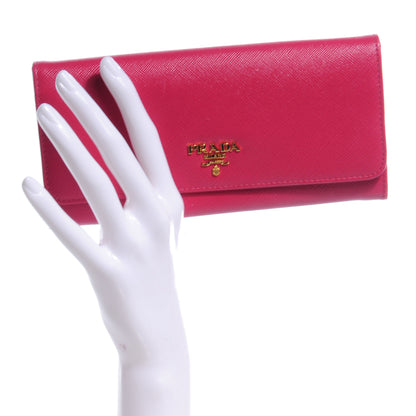 Prada Saffiano Metal Continental Flap Wallet Peonia 2 of 9