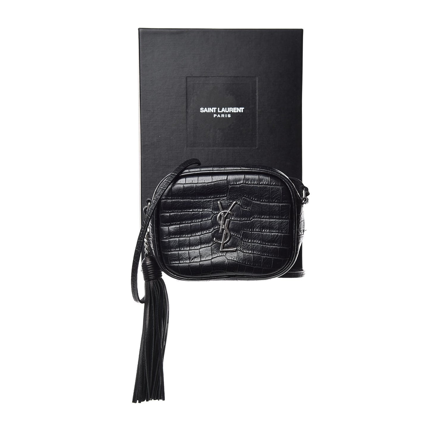 Calfskin Crocodile Embossed Monogram Blogger Bag Black