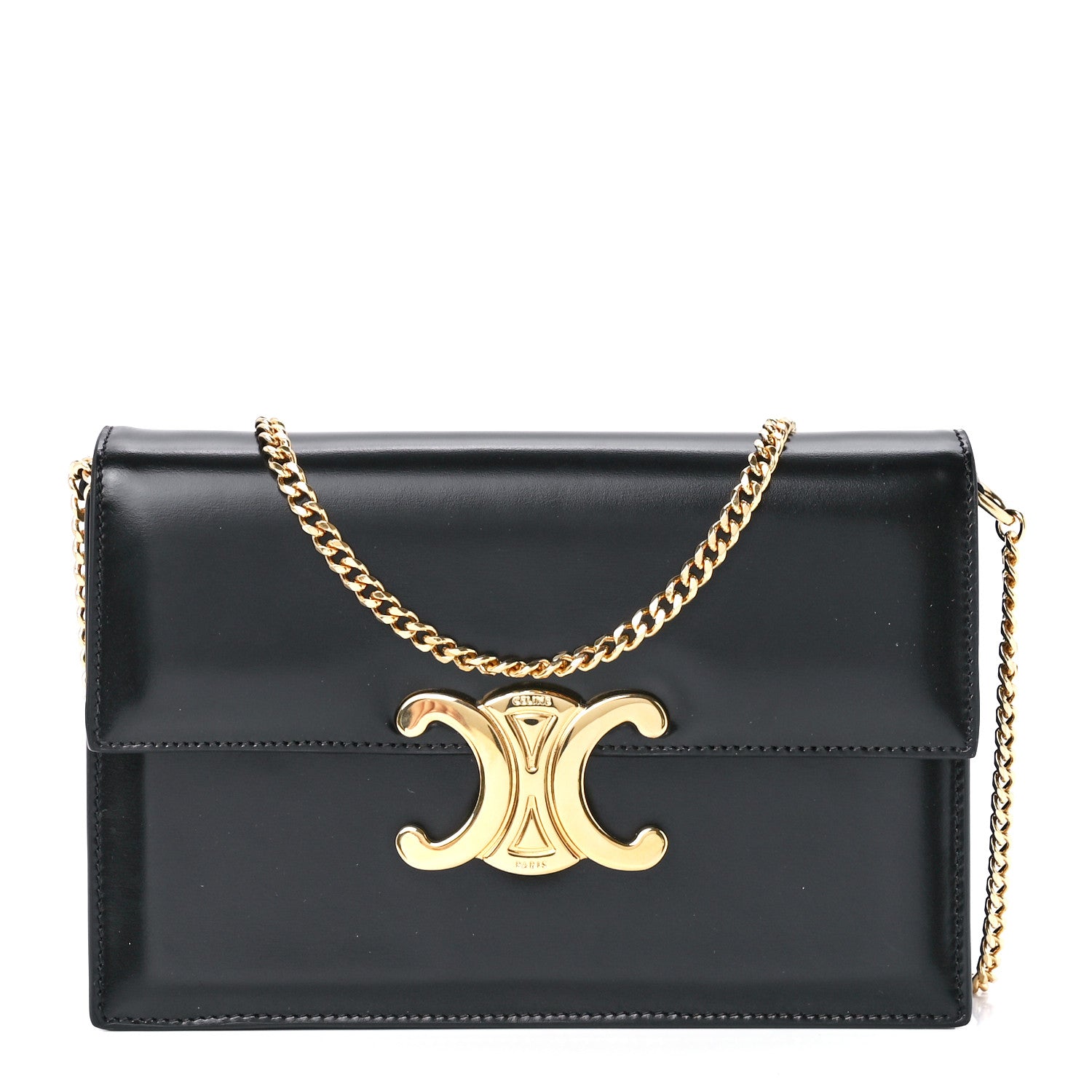 Celine Shiny Calfskin Triomphe Soir Clutch Black 1 of 10