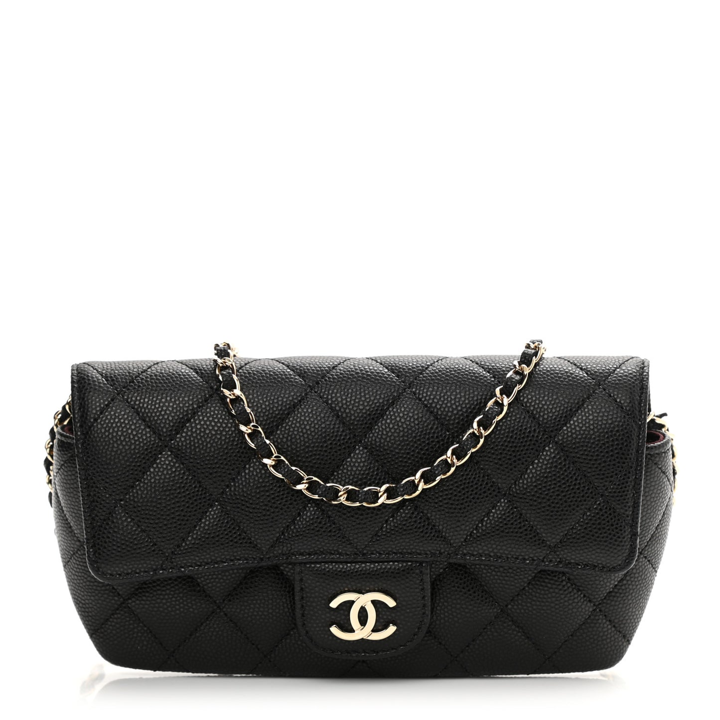 Caviar Quilted Glasses Case With Chain Black