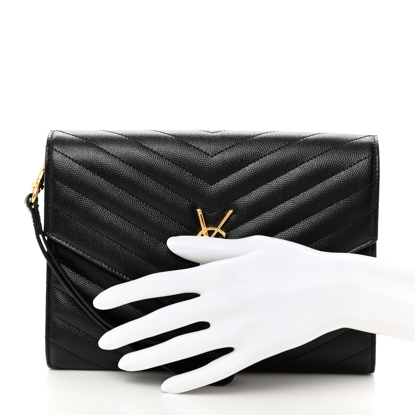 Grain De Poudre Matelasse Chevron Monogram Envelope Clutch Black