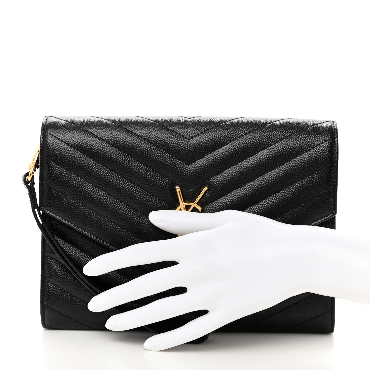 Saint Laurent Grain De Poudre Matelasse Chevron Monogram Envelope Clutch Black 2 of 8