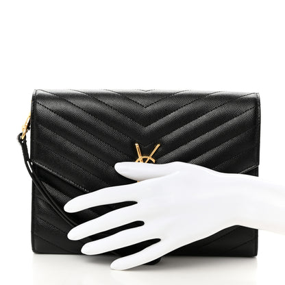 Saint Laurent Grain De Poudre Matelasse Chevron Monogram Envelope Clutch Black 2 of 8