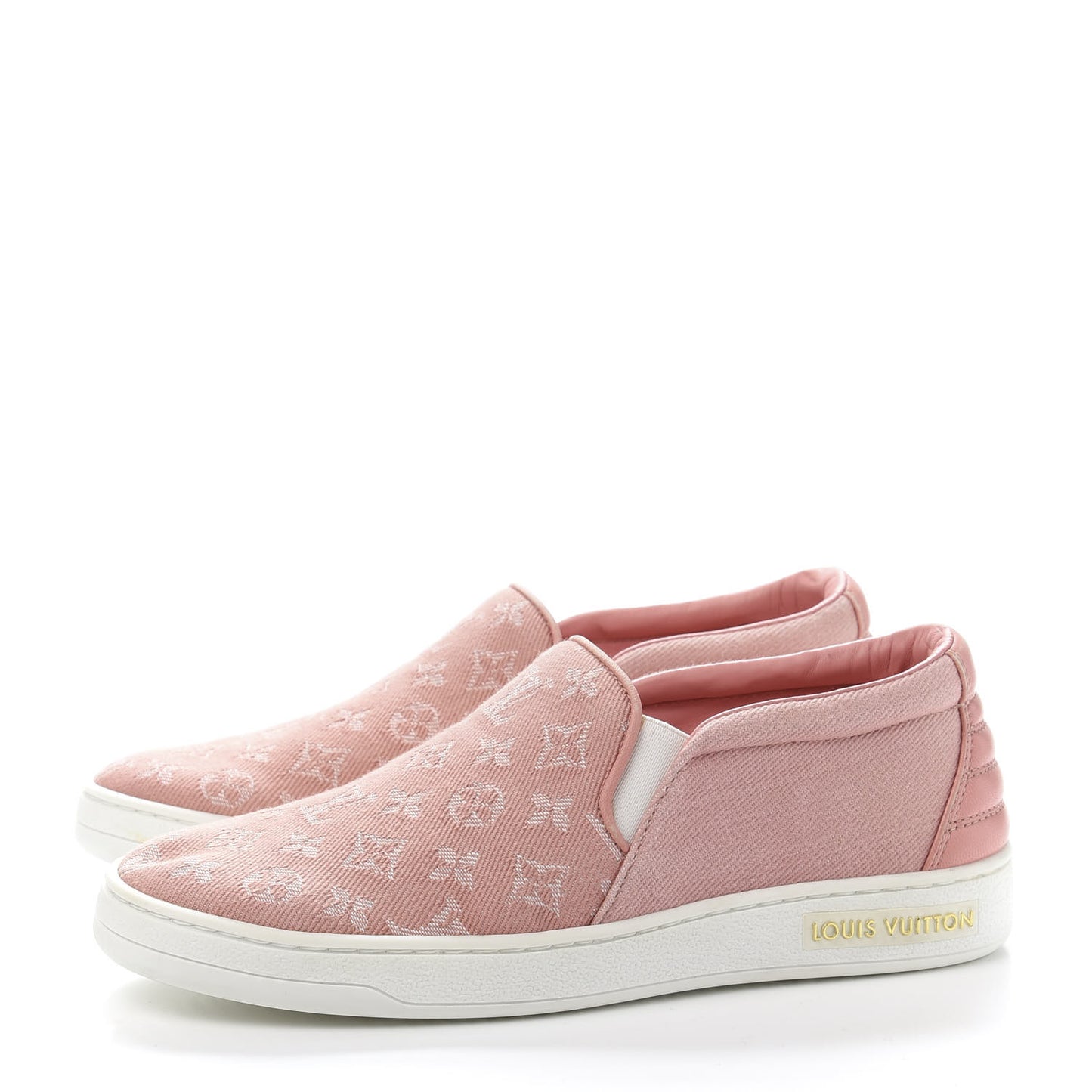 Monogram Denim Trocadero Slip On Sneakers 35 Pink