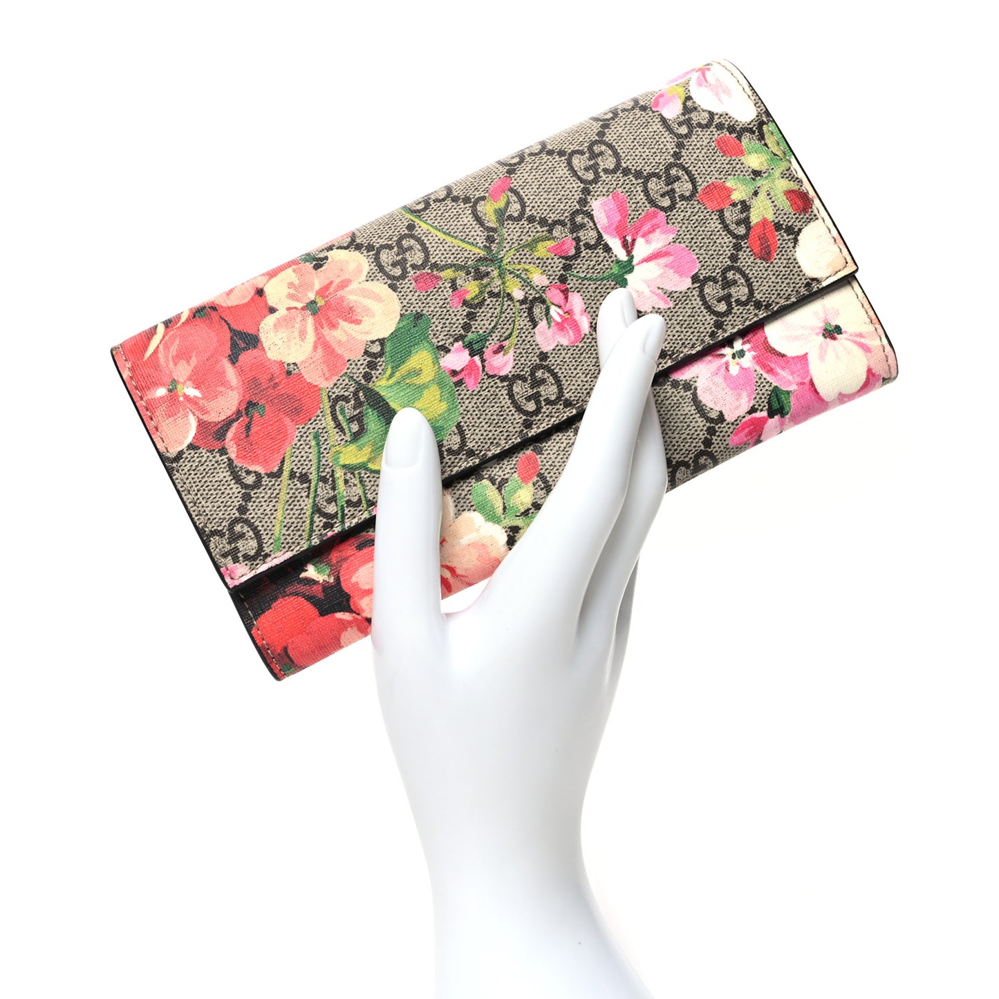 GG Supreme Monogram Blooms Continental Wallet Beige Multicolor Dry Rose