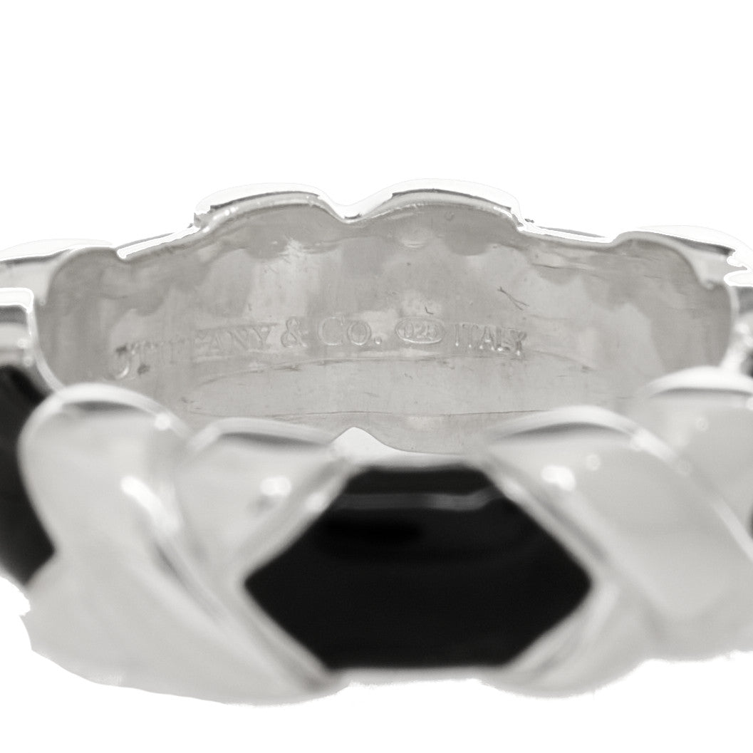 Tiffany Sterling Silver Enamel Signature X Ring 48 4.5 Black 4 of 4