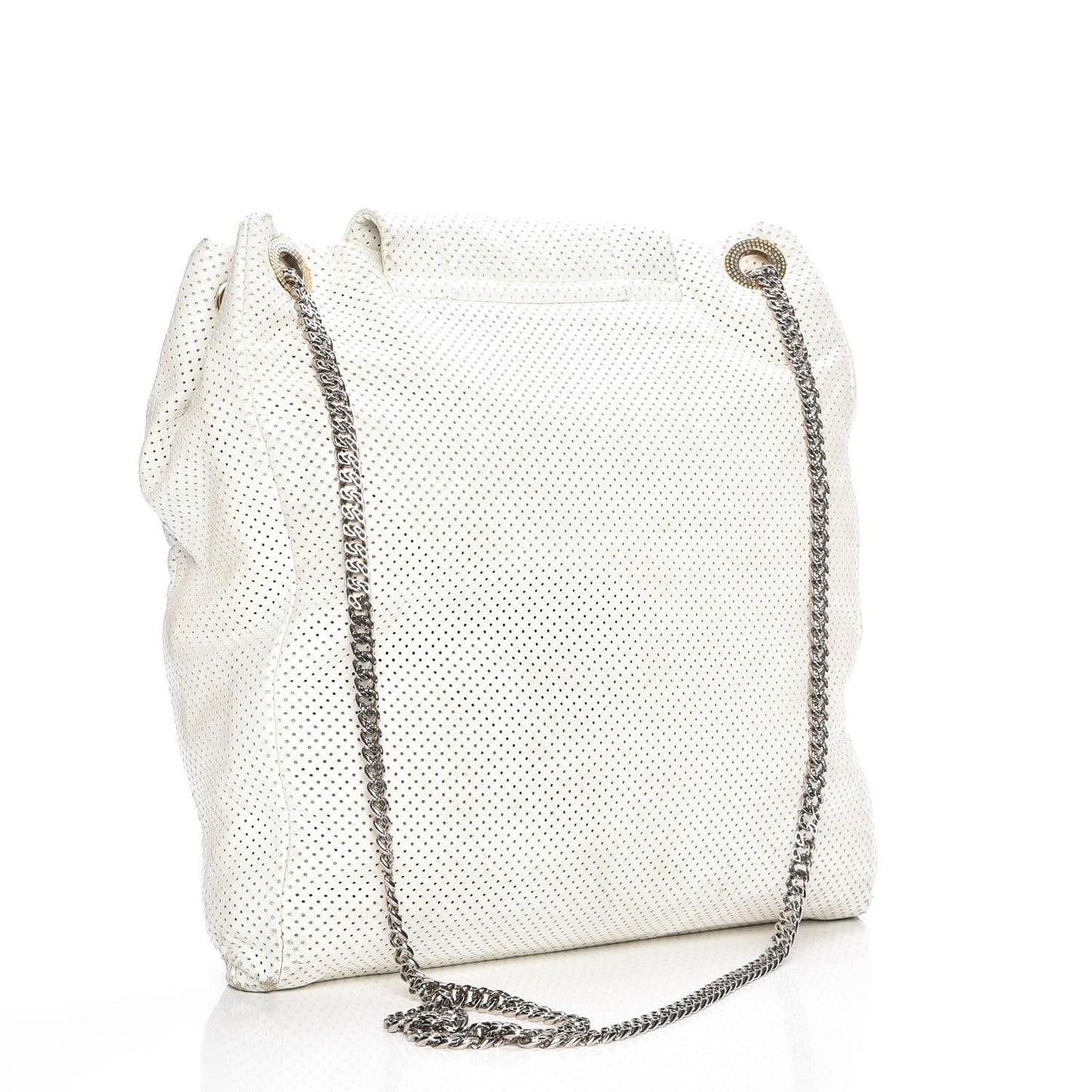 Perforated Calfskin Drill Shoulder Bag White