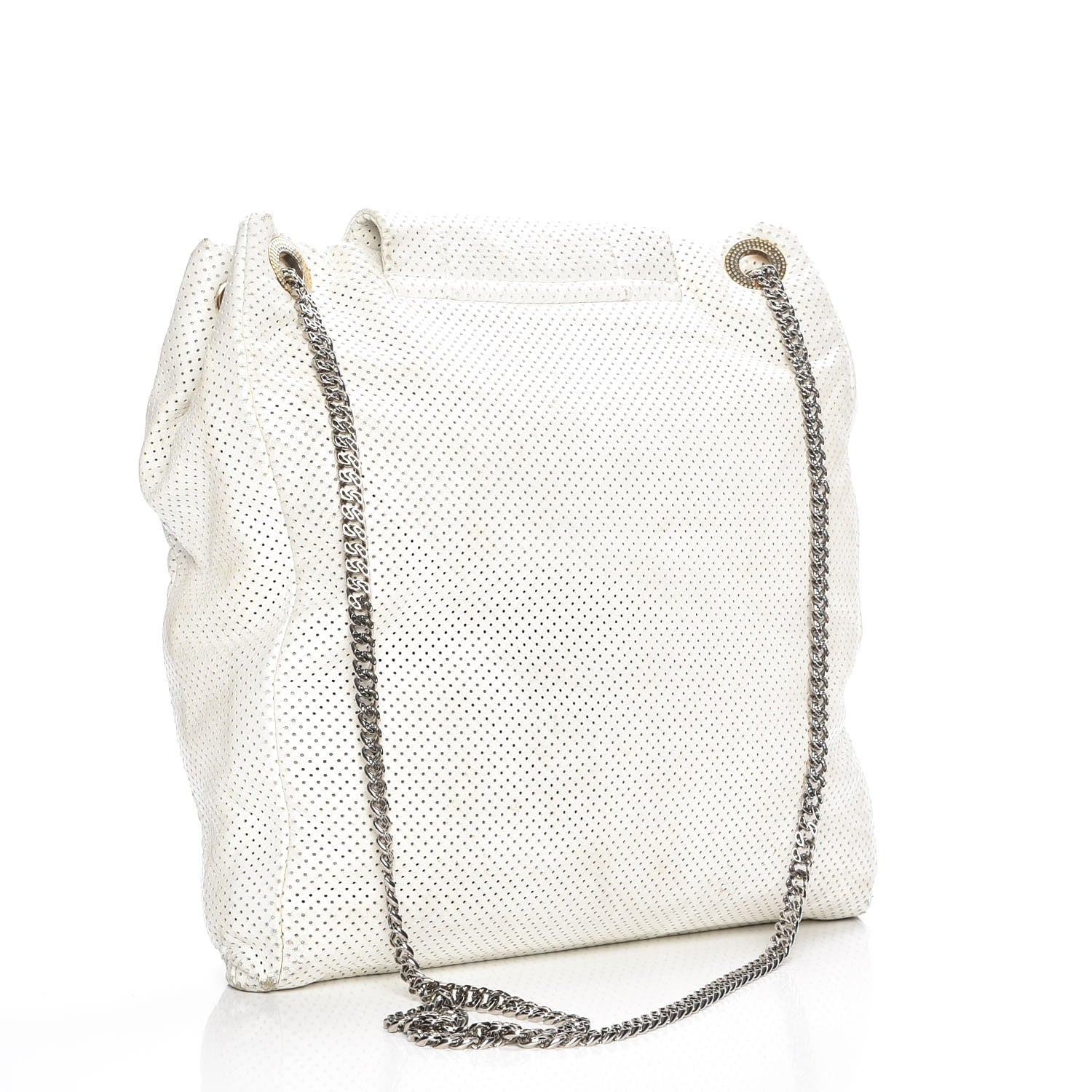 Chanel Perforated Calfskin Drill Shoulder Bag White 4 of 11