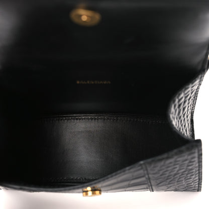 Balenciaga Shiny Calfskin Crocodile Embossed Hourglass Top Handle Bag XS Black 5 of 9