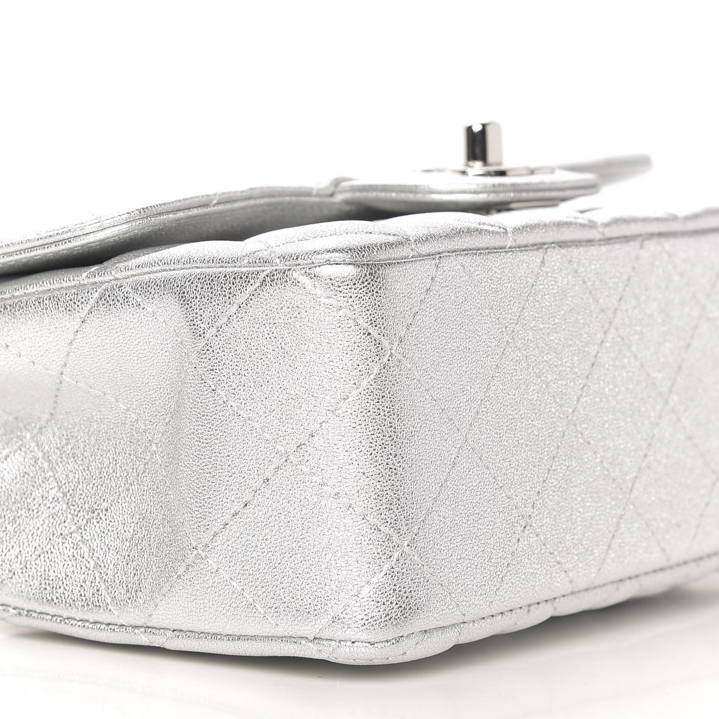 Metallic Lambskin Quilted Mini Rectangular Flap Silver