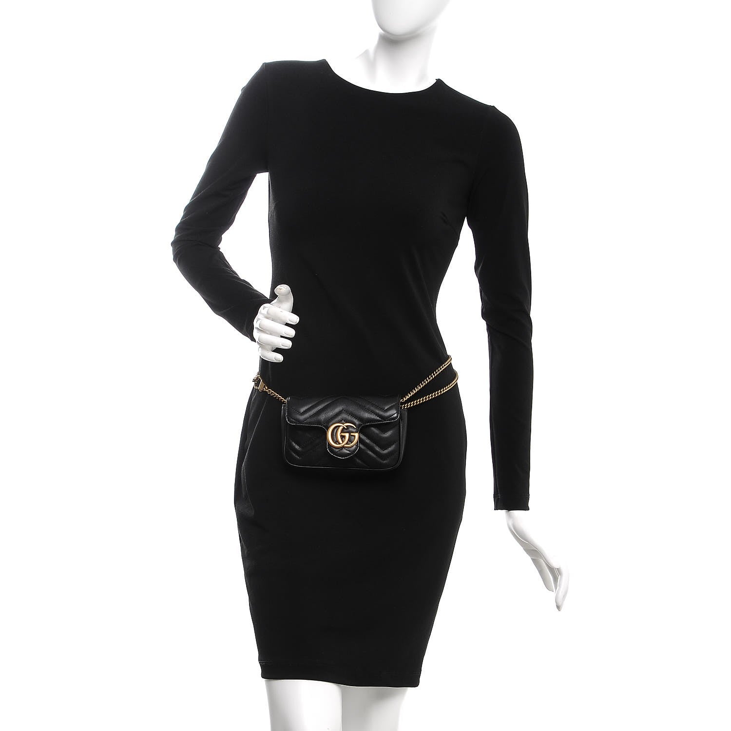 Gucci Calfskin Matelasse Super Mini GG Marmont Shoulder Bag Black 3 of 11
