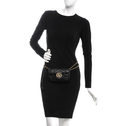 Gucci Calfskin Matelasse Super Mini GG Marmont Shoulder Bag Black 3 of 11