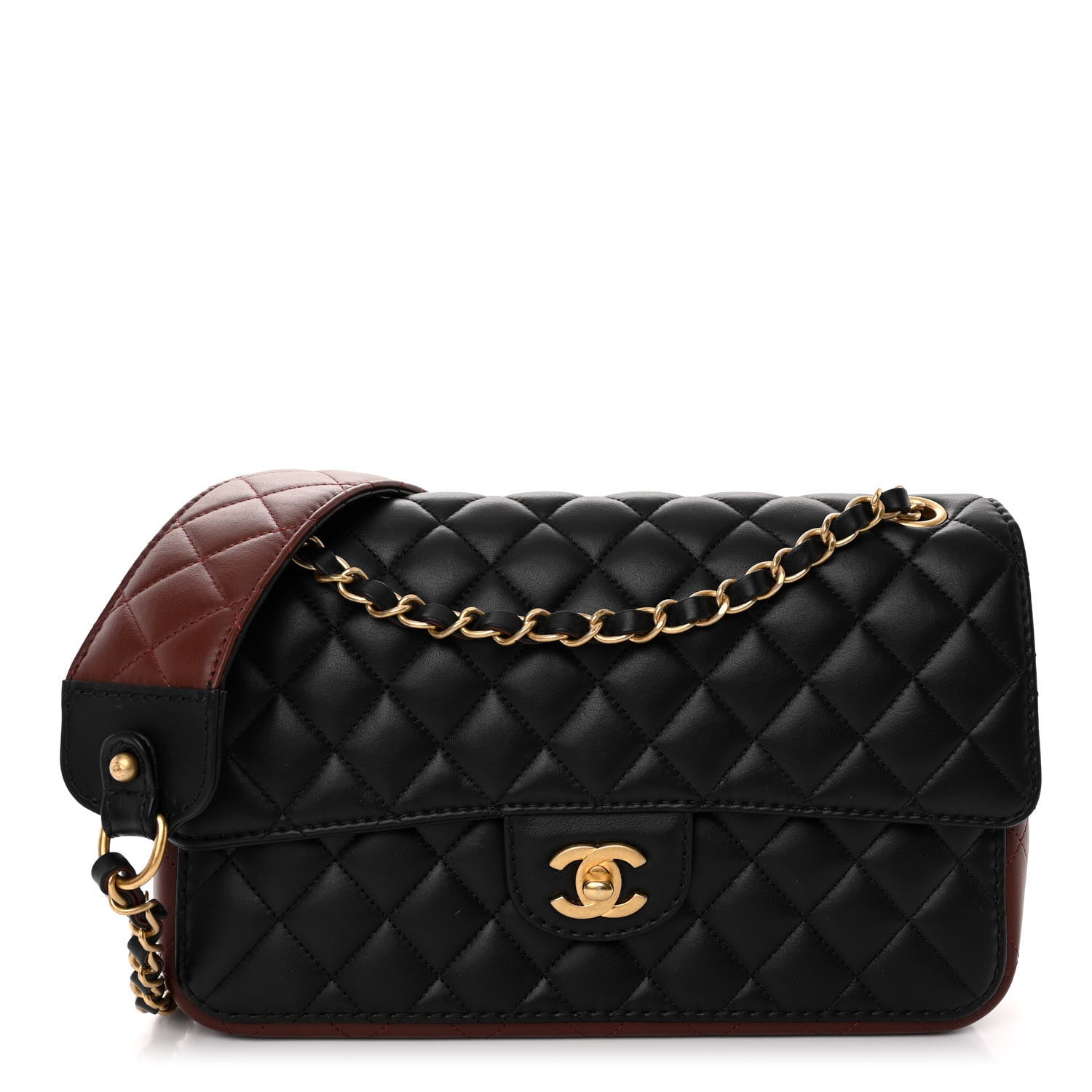 Chanel Calfskin Quilted Strap Into Flap Bag Black Brown 1 of 11