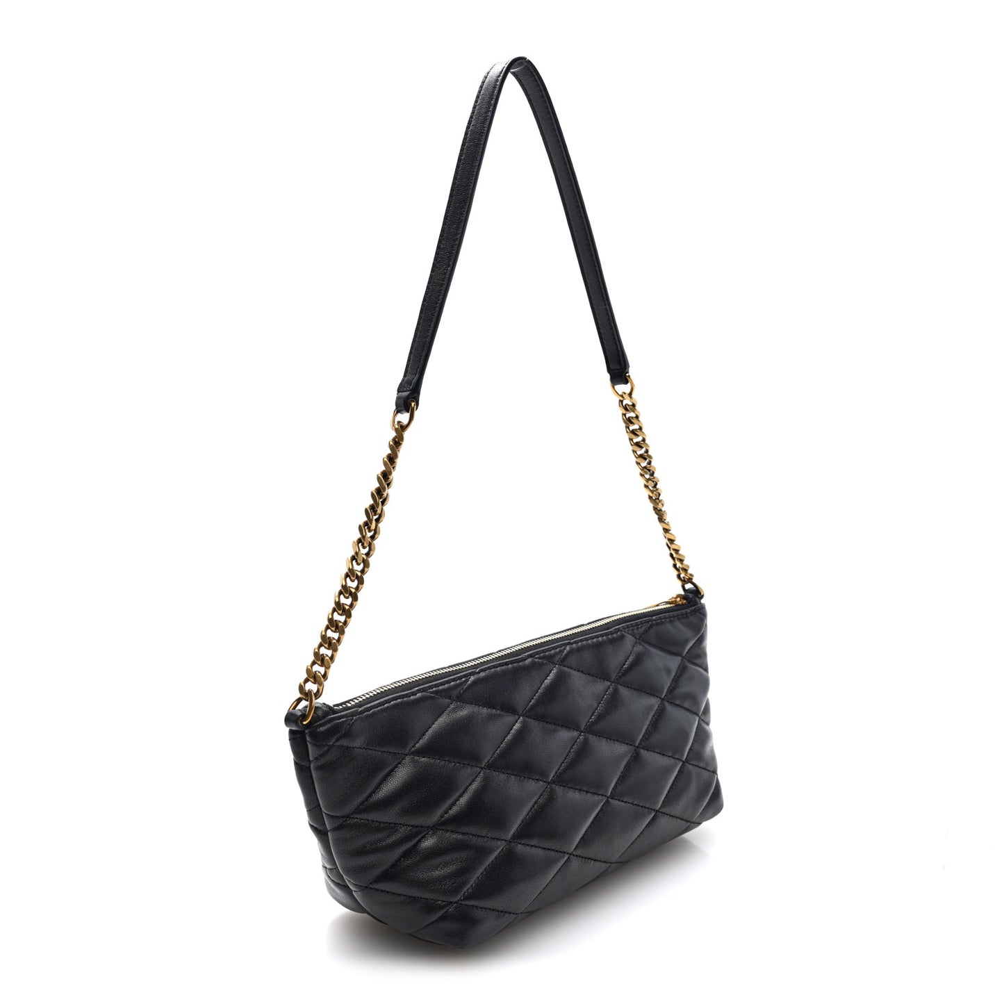 LAURENT Lambskin Quilted Gaby Zipped Shoulder Bag Black