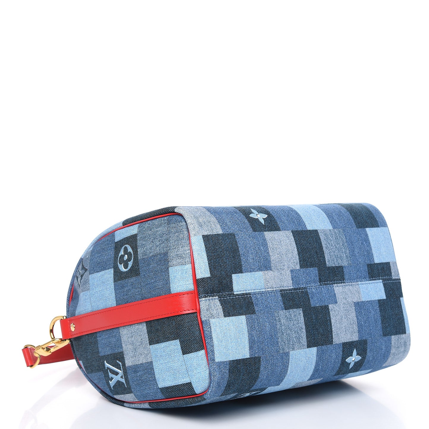Denim Damier Monogram Patchwork Speedy Bandouliere 30 Blue Rouge