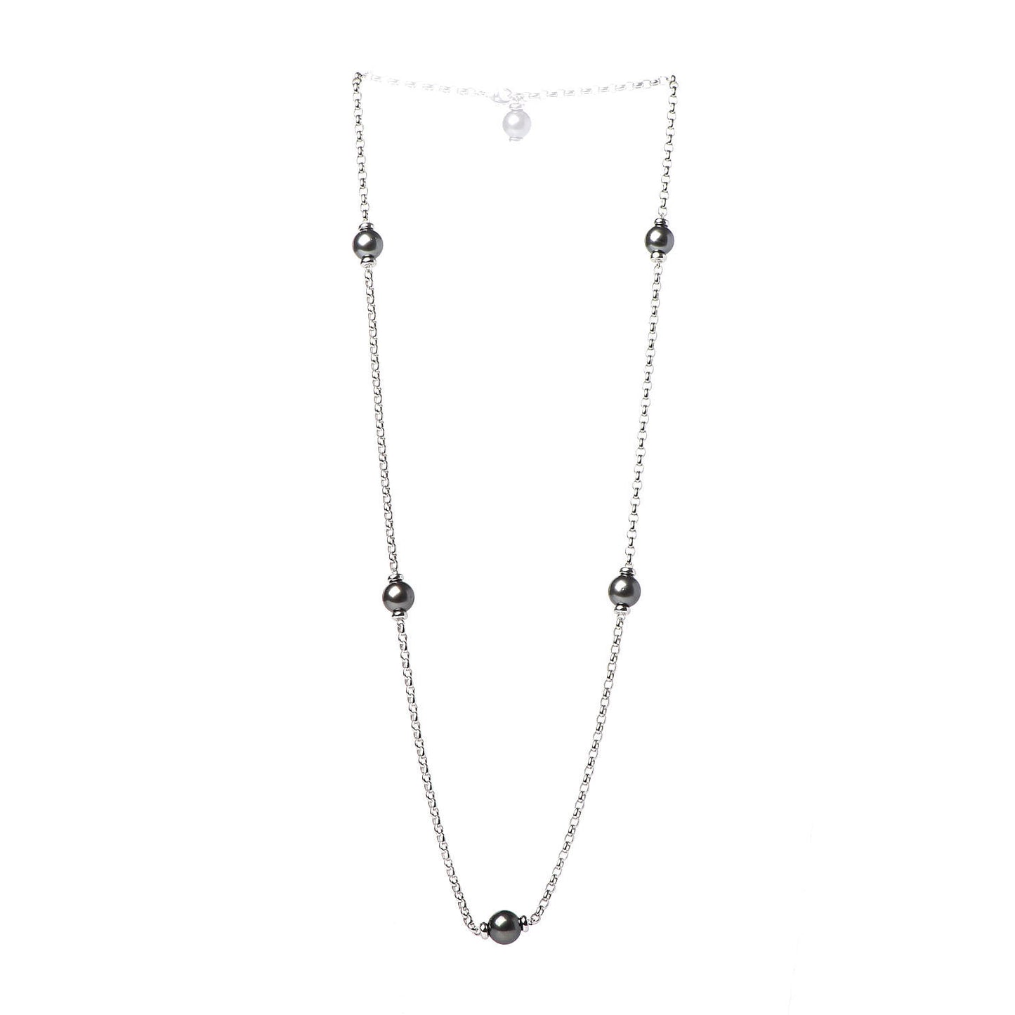 18K White Gold Black South Sea Pearl 8.5mm Station Necklace