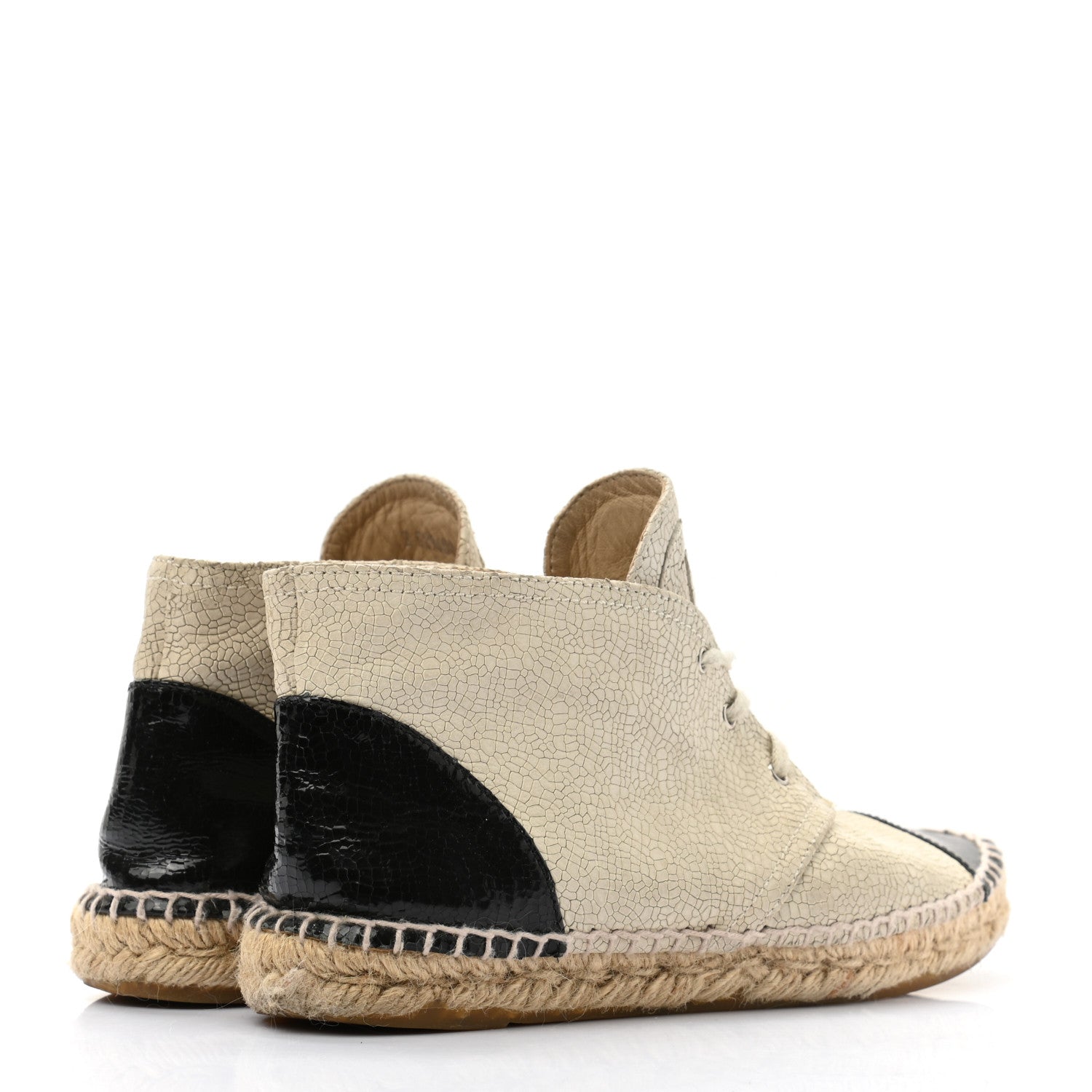 Chanel Crackled Calfskin High Top Espadrilles 39 Light Beige Black 4 of 10