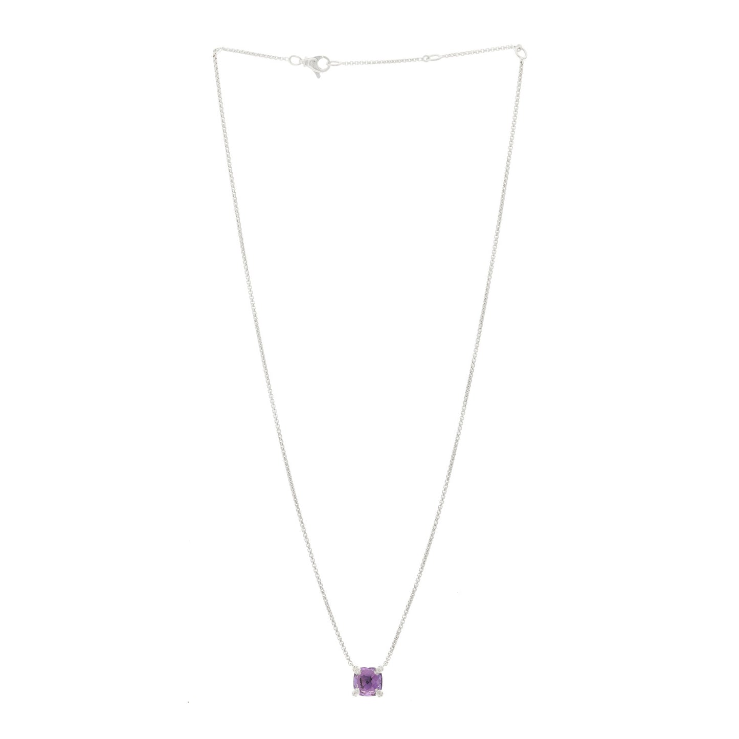 Sterling Silver Diamond Amethyst 9mm Petite Chatelaine Pendant Necklace