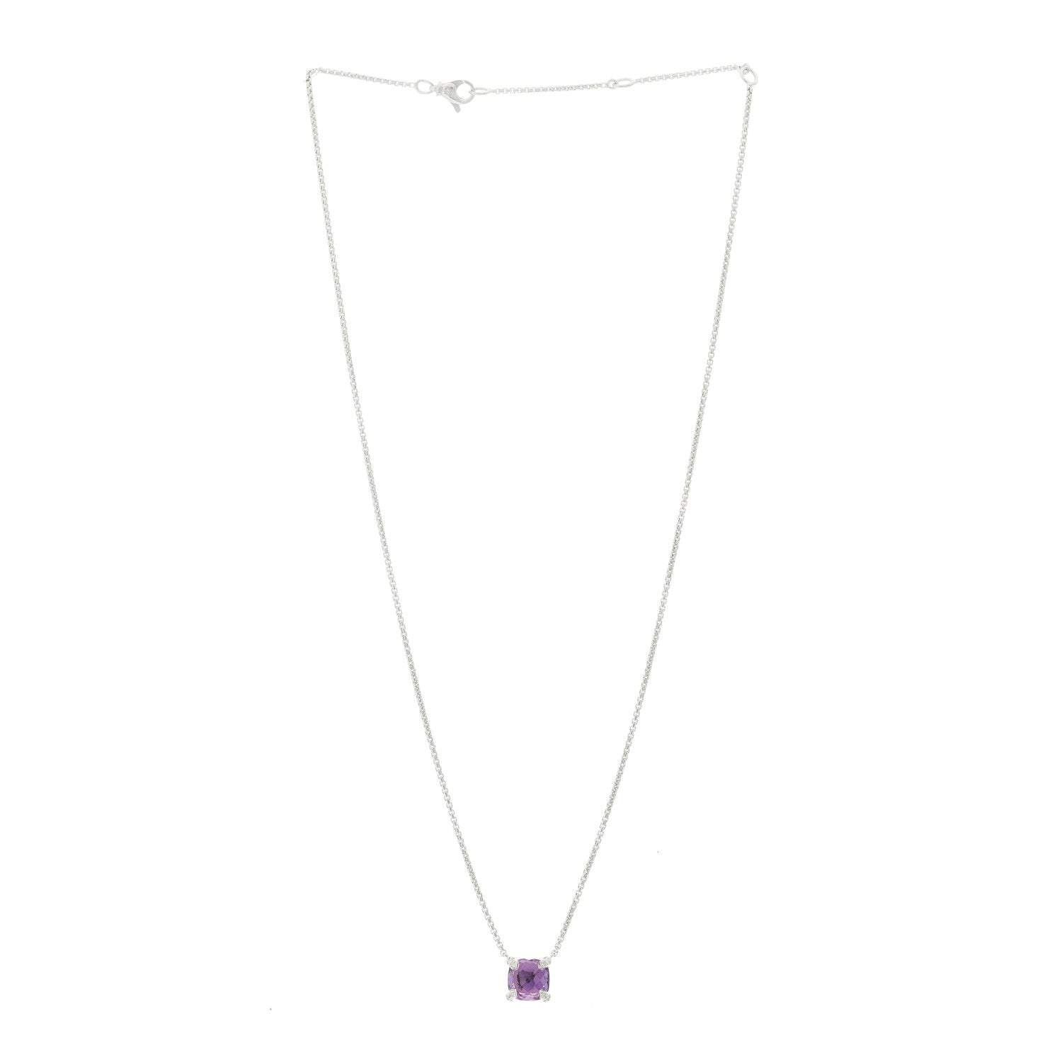 David Yurman Sterling Silver Diamond Amethyst 9mm Petite Chatelaine Pendant Necklace 3 of 5