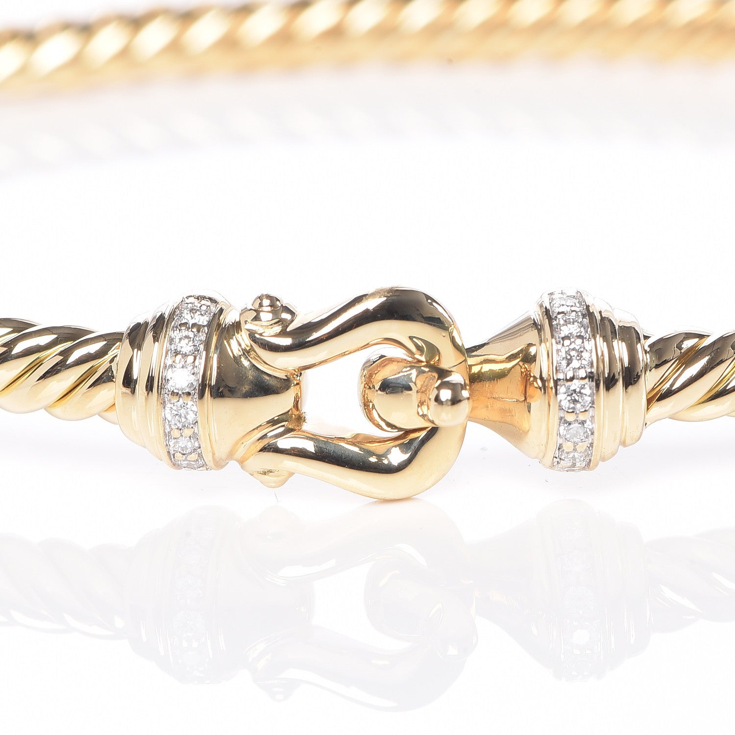 David Yurman 18K Yellow Gold Diamond 3.5mm Cable Buckle Bracelet 5 of 6