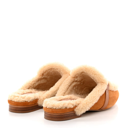 Hermes Suede Goatskin Woolskin Womens Oz Mules 37 Naturel 4 of 9