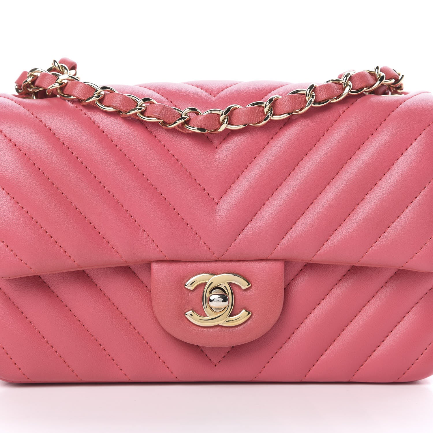 Chanel Lambskin Chevron Quilted Mini Rectangular Flap Pink 8 of 10