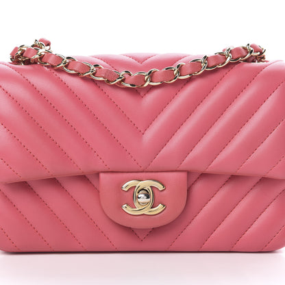 Chanel Lambskin Chevron Quilted Mini Rectangular Flap Pink 8 of 10