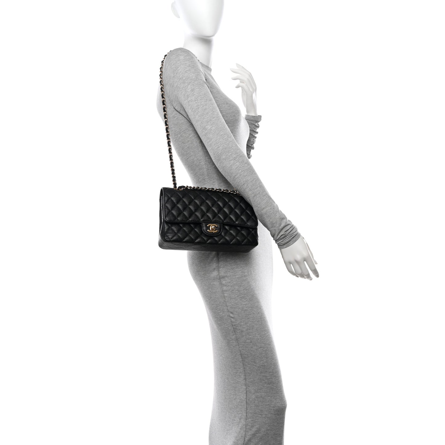 Caviar Quilted Medium Double Flap Black