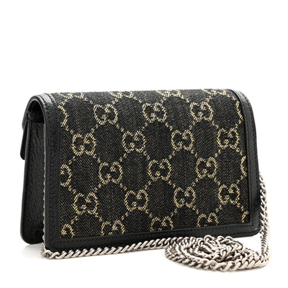 Gucci Jacquard Black Denim GG Monogram Super Mini Dionysus Shoulder Bag Black Ivory 3 of 9