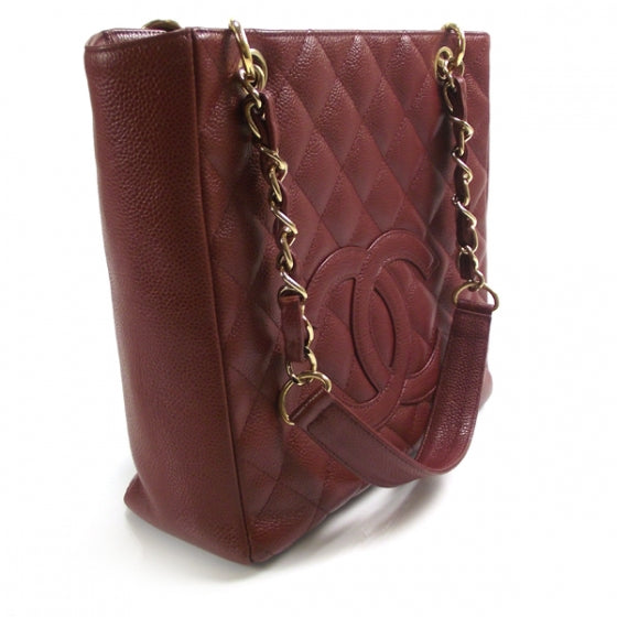 Chanel Caviar Petit Shopping Tote PST Dark Red 3 of 9
