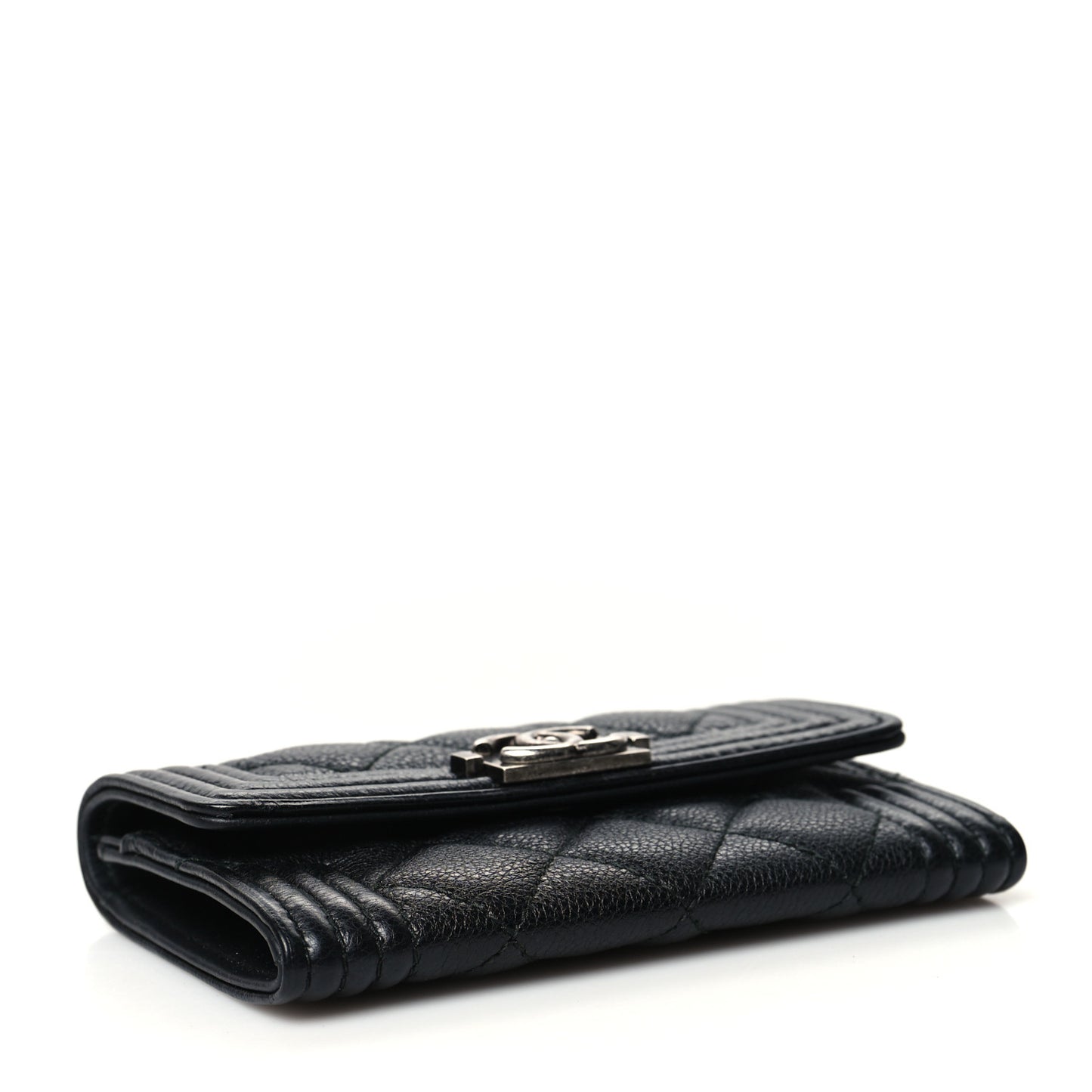 Caviar Quilted Boy Flap Card Holder Black