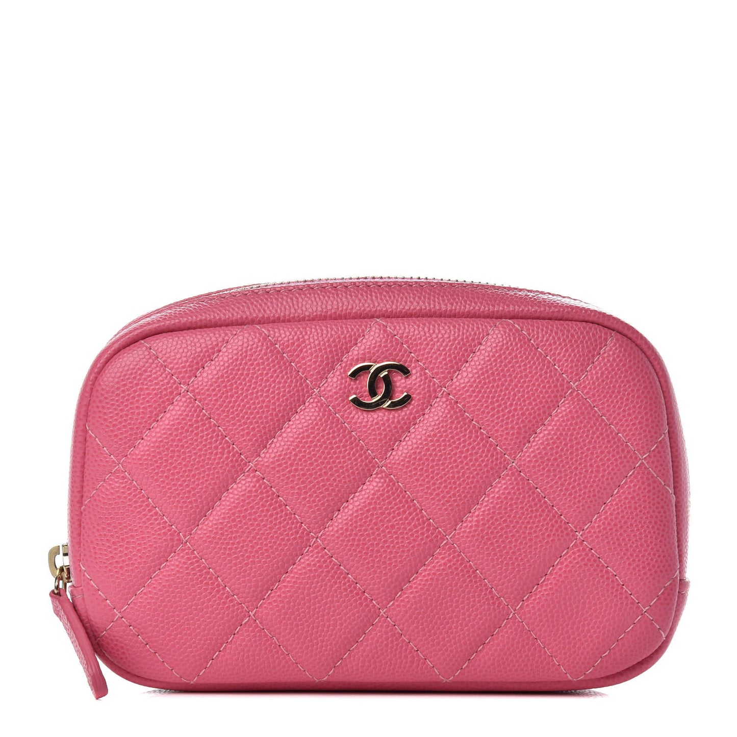 Caviar Quilted Small Curvy Pouch Cosmetic Case Pink