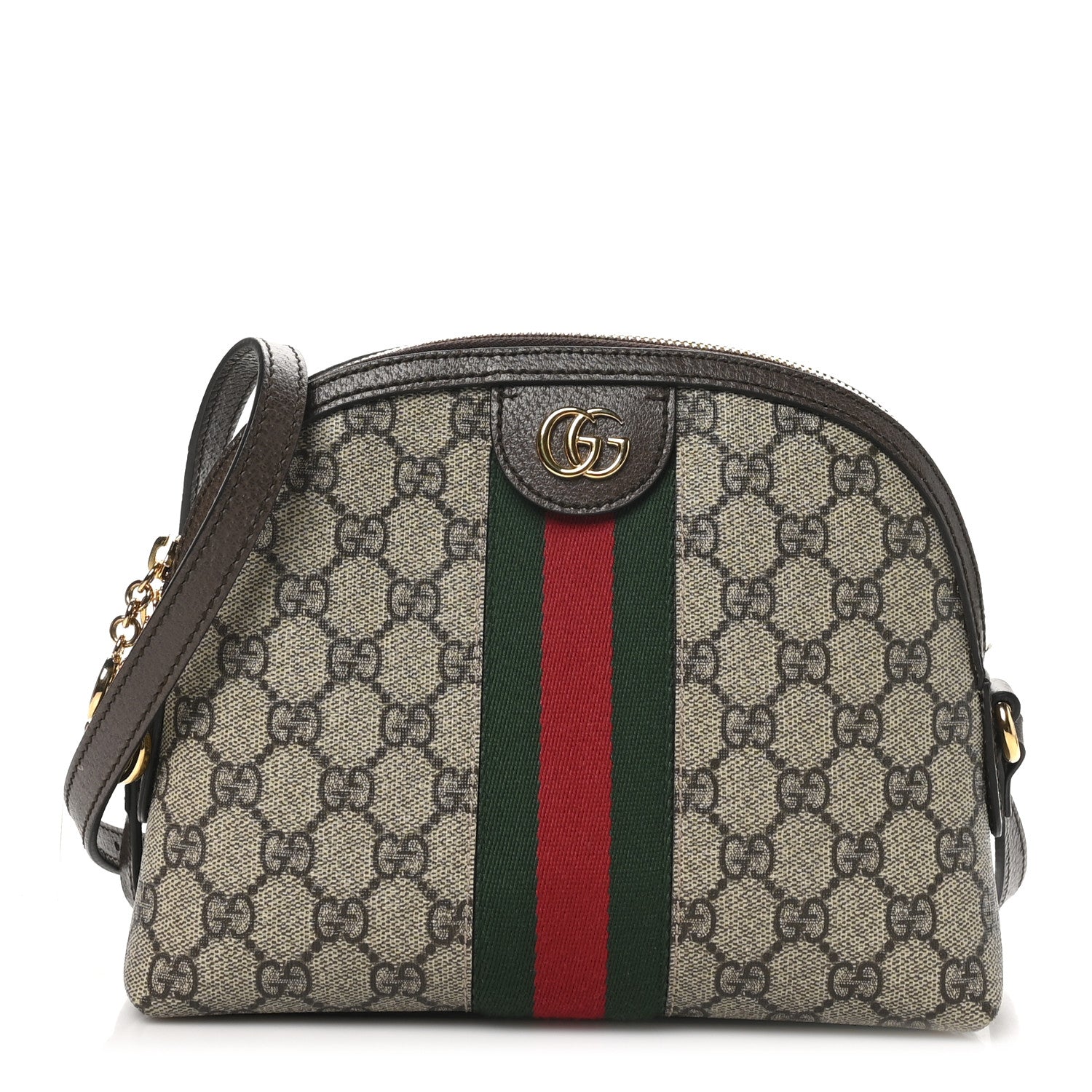 Gucci GG Supreme Monogram Textured Dollar Calfskin Web Small Ophidia Dome Shoulder Bag Beige Ebony New Acero 1 of 10