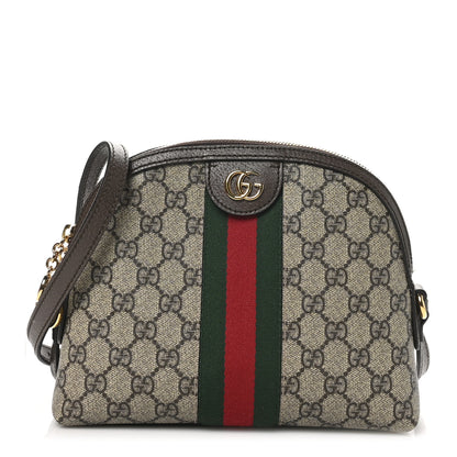 Gucci GG Supreme Monogram Textured Dollar Calfskin Web Small Ophidia Dome Shoulder Bag Beige Ebony New Acero 1 of 10