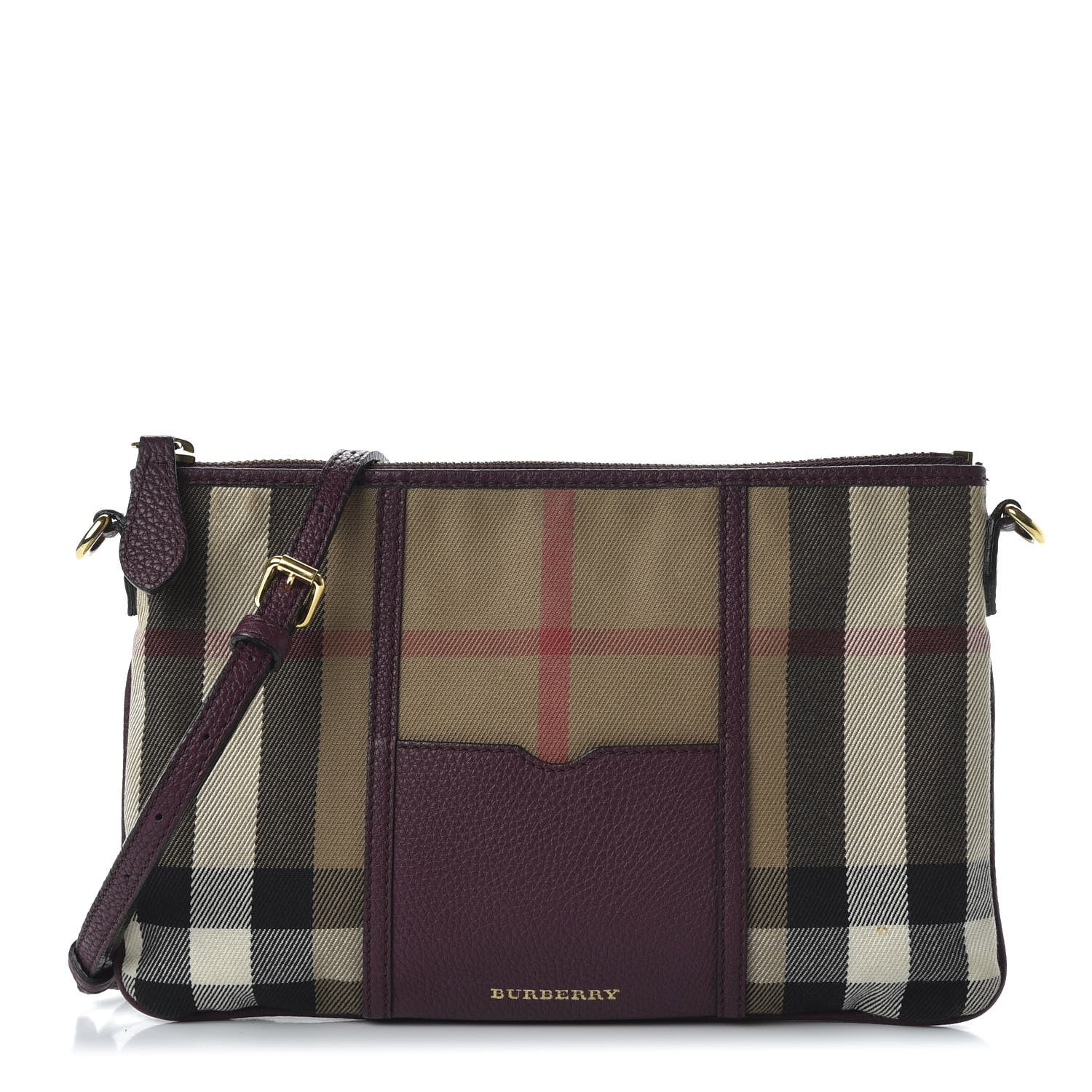Burberry House Check Peyton Crossbody Clutch Bag Mahogany Red 1 of 9