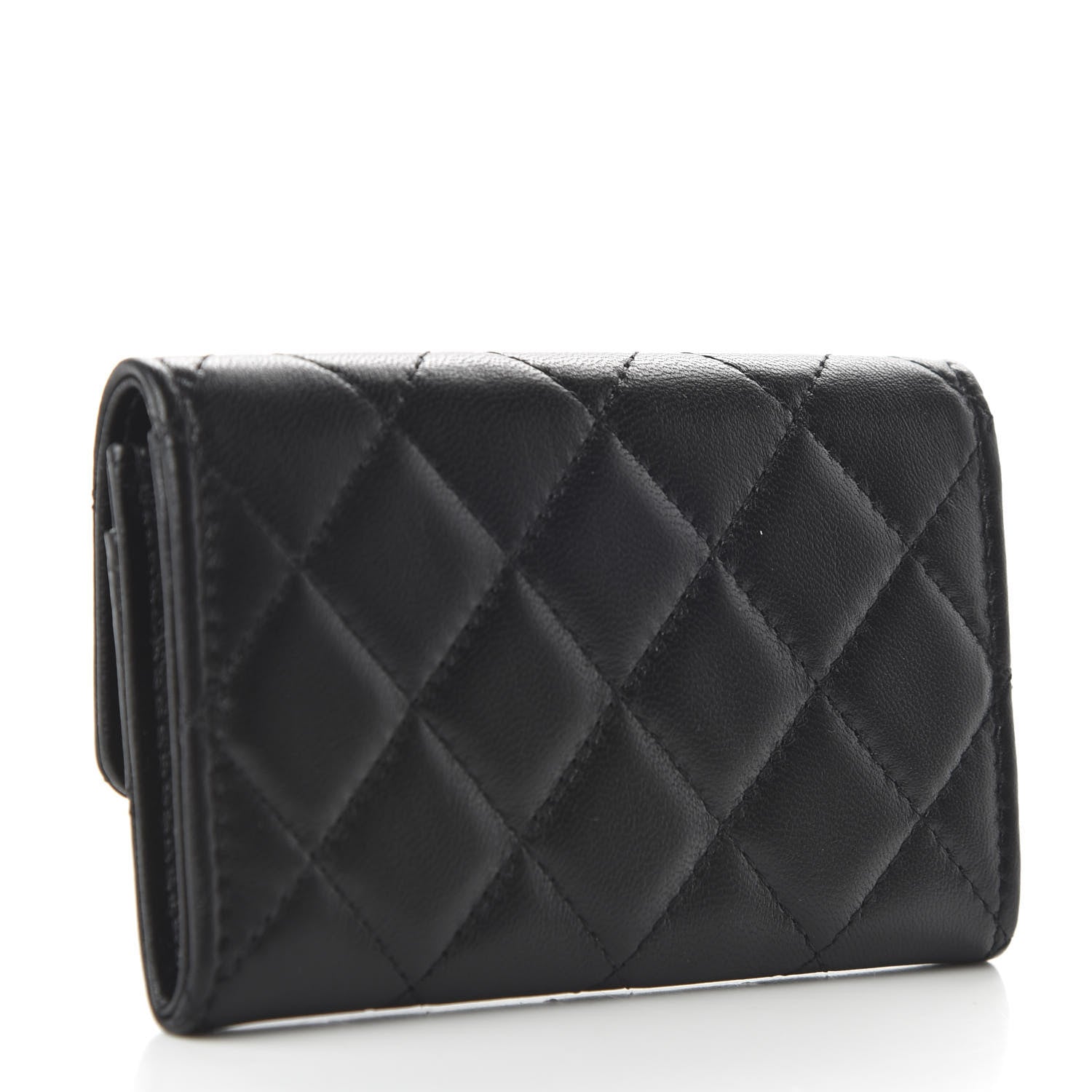 Chanel Lambskin Quilted CC Button Flap Card Holder Black 3 of 13