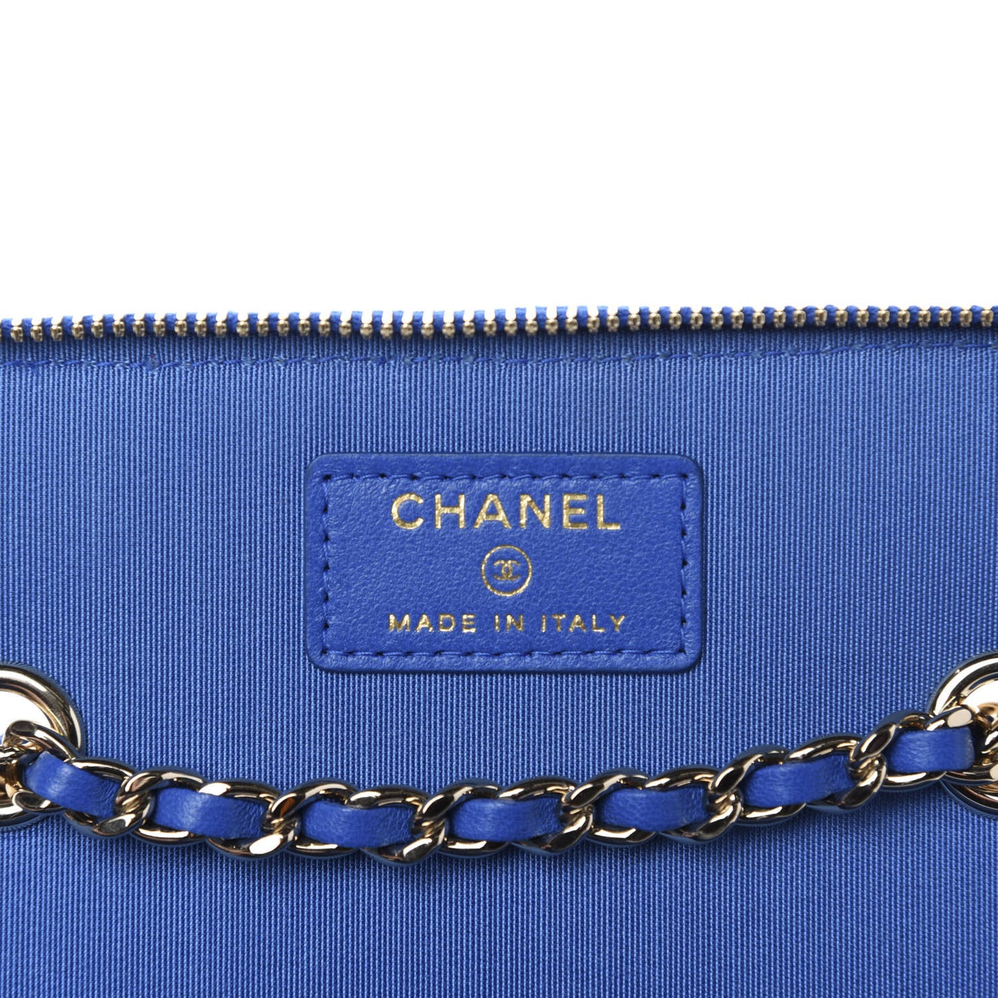 Raffia Jute Striped Small Vanity Case With Chain Blue Beige