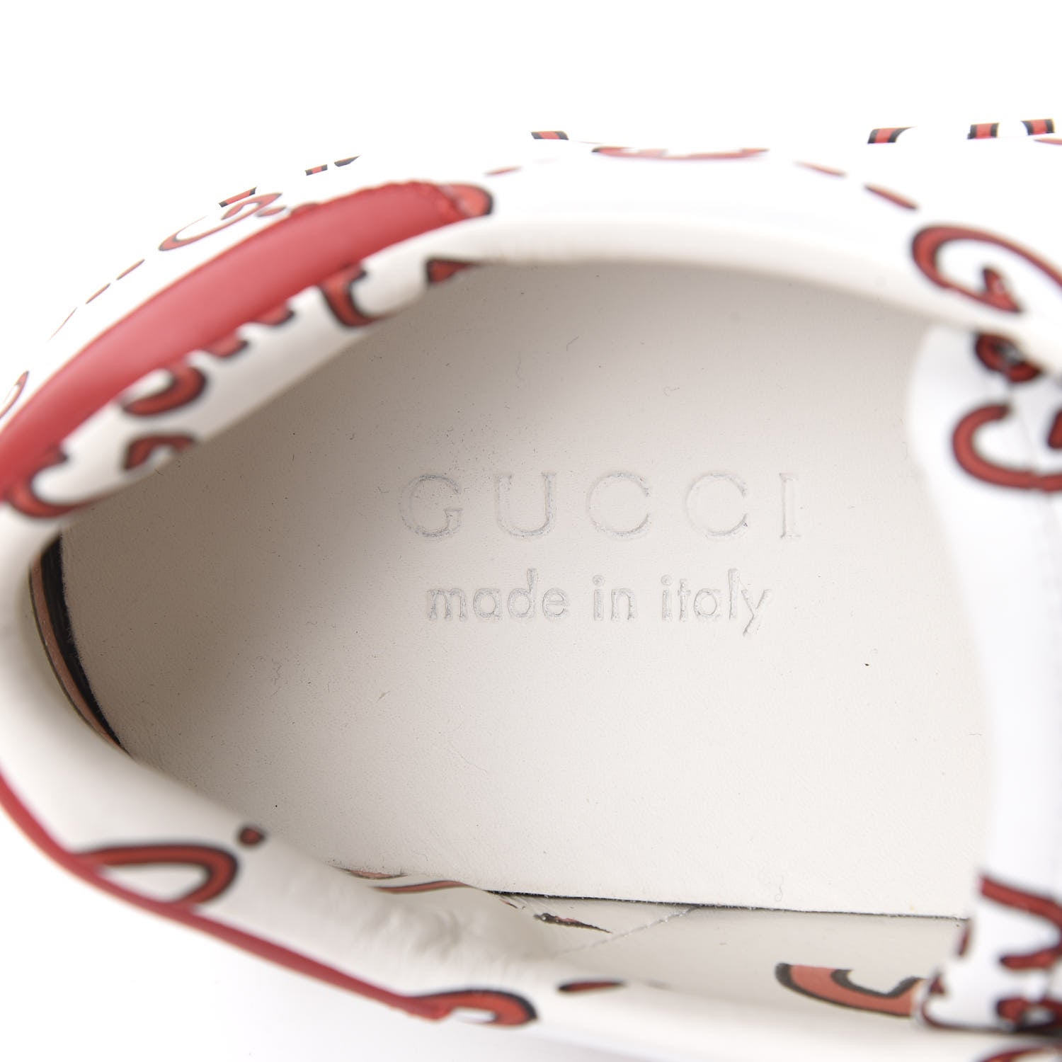 Gucci Calfskin GucciGhost Print Mens Ace Sneakers 8 White Hibiscus Red 7 of 10