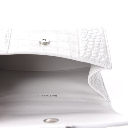 Balenciaga Shiny Calfskin Crocodile Embossed Hourglass Top Handle Bag XS White 6 of 10