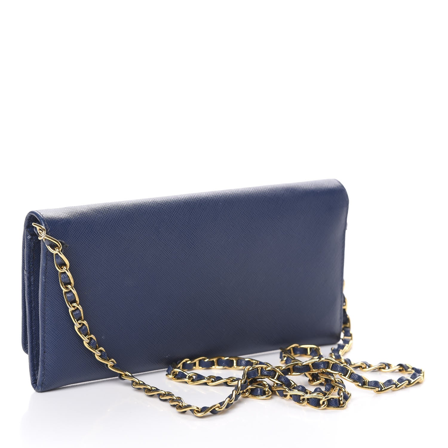 Prada Saffiano Metal Oro Chain Wallet Bleuette 3 of 9
