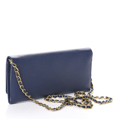 Prada Saffiano Metal Oro Chain Wallet Bleuette 3 of 9